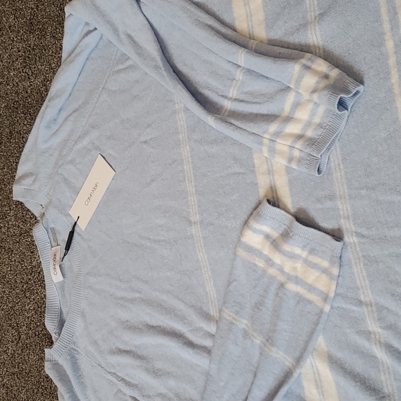 NWT Calvin Klein linen blend striped lightweight crew neck sweater top - Picture 8 of 8